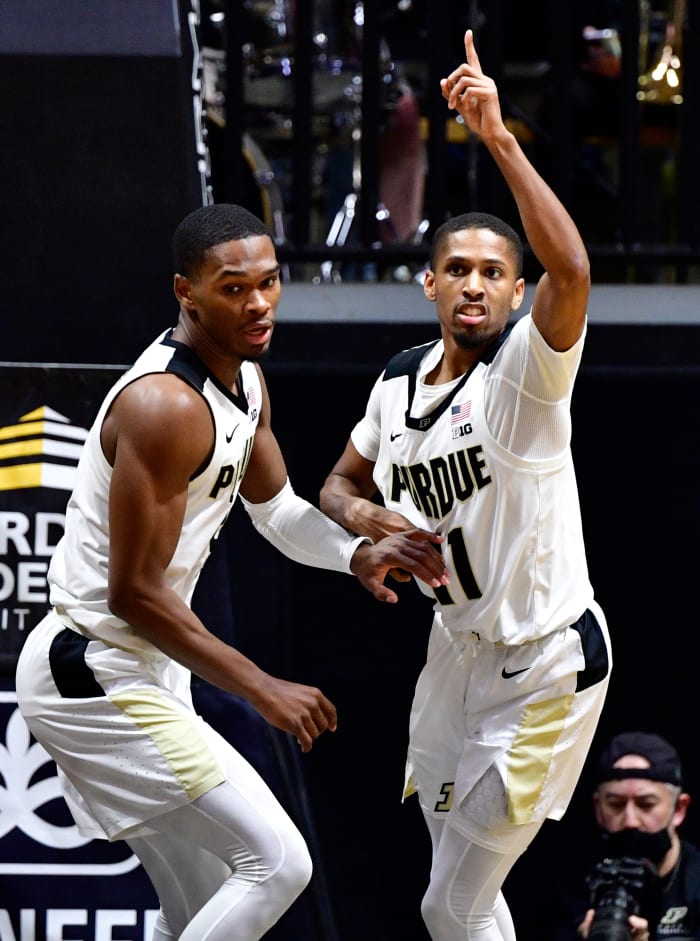 Isaiah Thompson reacts after scoring a basket.
